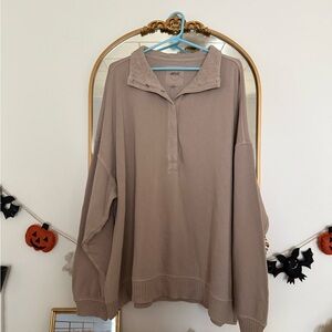 Aerie Taupe Quarter-Zip Sweatshirt
